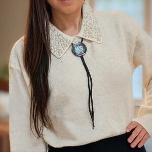 Wool Blend Imitation Pearl Collar Sweater